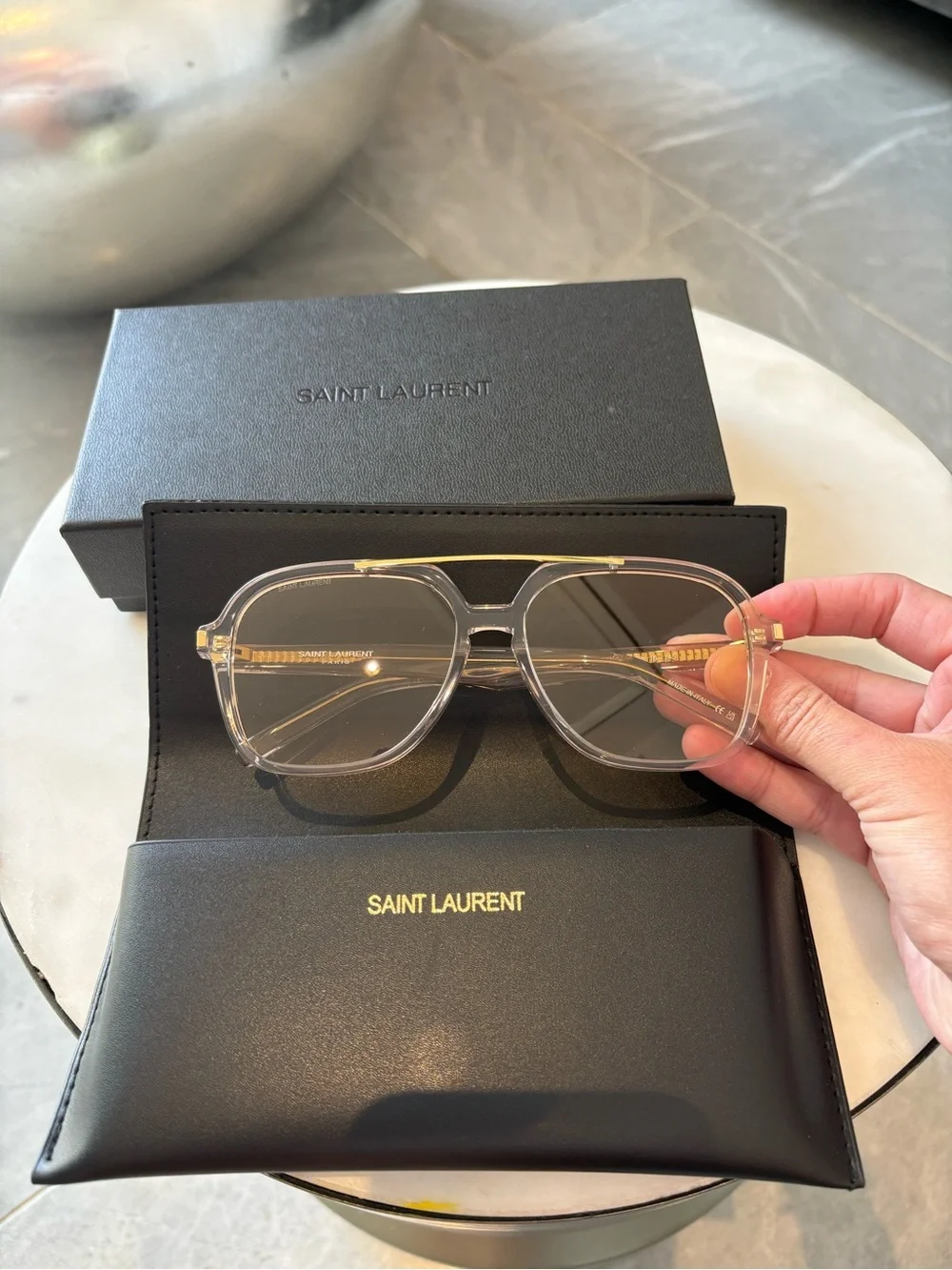 Saint Laurent SL 545 aviator acetate sunglasses unisex pastel yellow gold logo